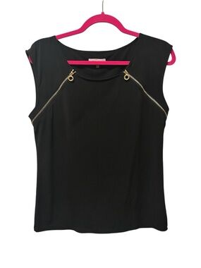 Calvin Klein Black Sleeveless Top with Gold Zipper Accents
